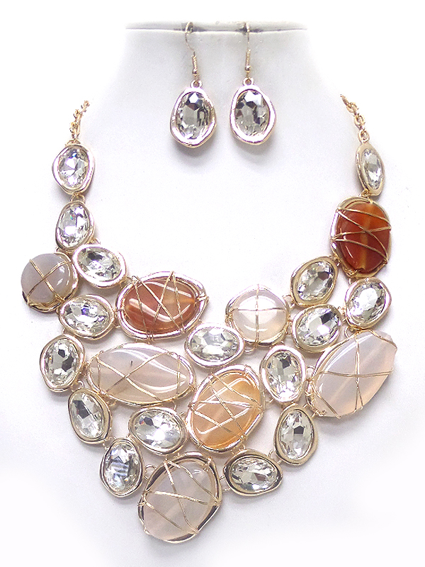WIRE WRAPPED GLASS MULTI SHAPE STONES NECKLACE SET