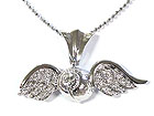 WHITE GOLD PLATING CRYSTAL BALL WING PENDANT NECKLACE