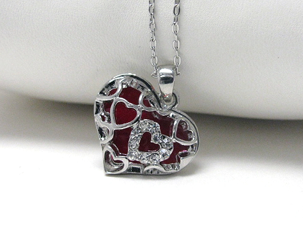 CRYSTAL DECO PUFF HEART NECKLACE