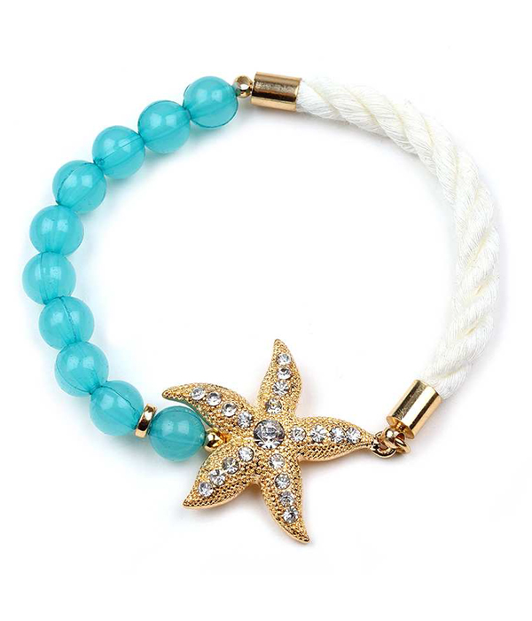 CRYSTAL STARFISH ROPE AND BALL STRETCH BRACELET