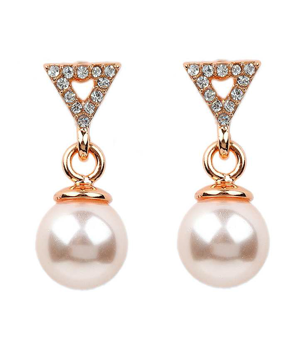 CRYSTAL TRIANGLE AND PEARL DROP EARRING