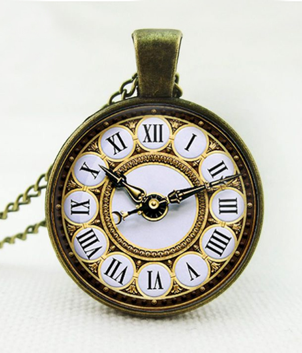 ANTIQUE BRONZE WATCH INSPIRED CABOCHON NECKLACE