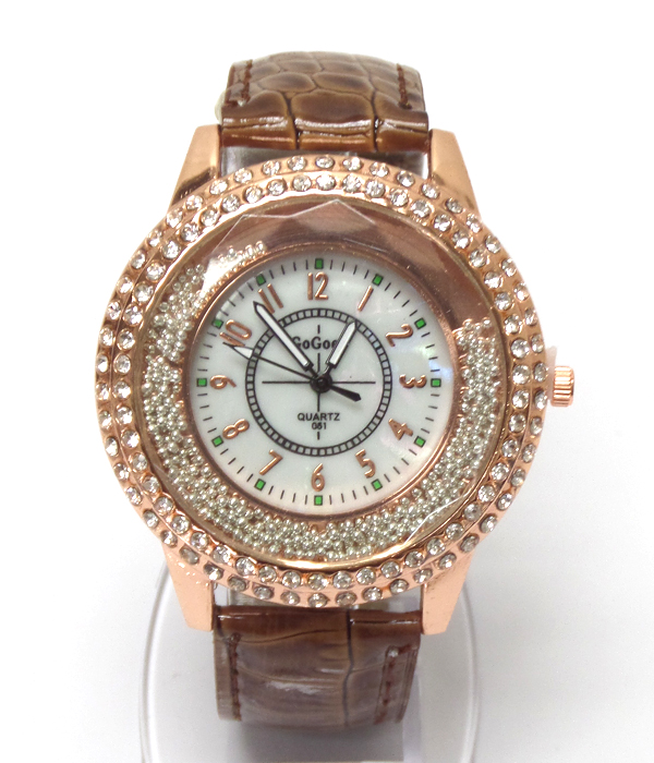 MOTHER OF PEARL FACE LEATHERETTE BAND WATCH
