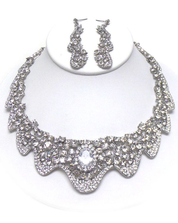 LUXURY AUSTRIAN CRYSTAL VICTORIAN STYLE WAVY PARTY NECKLACE EARRING SET