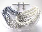 MULTI STRAND MIXED COLOR PEARL BALL BEADS LINK NECKLACE EARRING SET