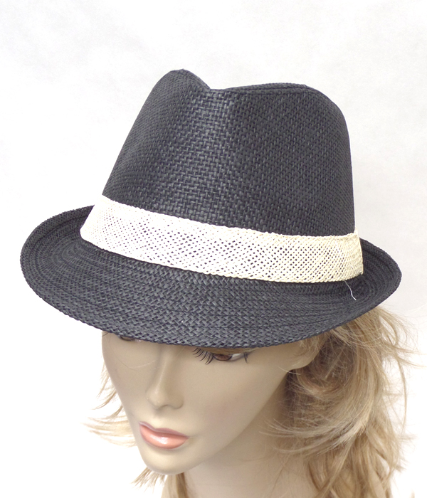TWO COLOR STRAW SUMMER FEDORA HAT