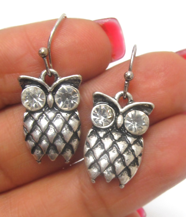 SOUTHERN COUNTRY STYLE OWL METAL TEXTURED EARRINGS