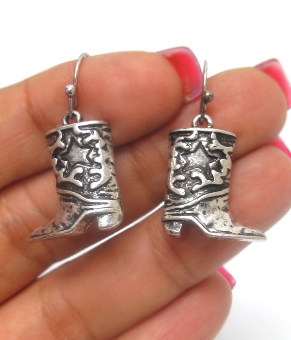 SOUTHERN COUNTRY STYLE WESTERN BOOTS METAL TEXTURED EARRINGS