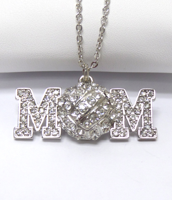 VOLLEYBALL  MOM THEME CRYSTALS NECKLACE 