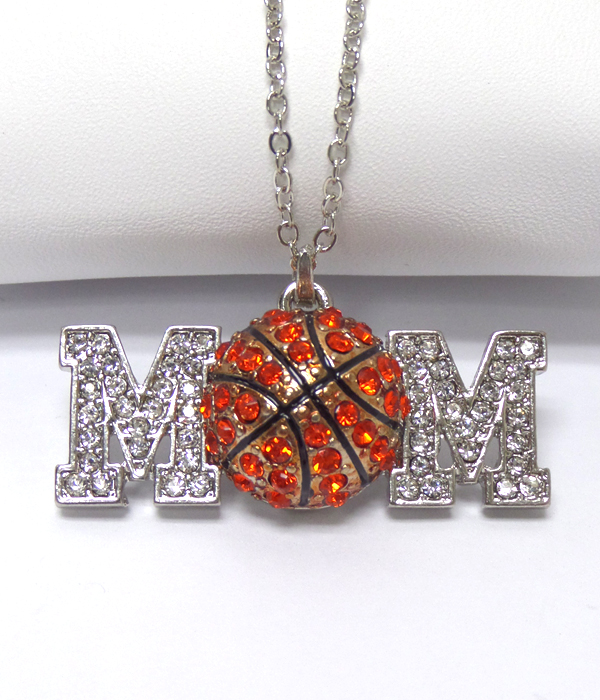 BASKETBALL MOM THEME CRYSTALS NECKLACE