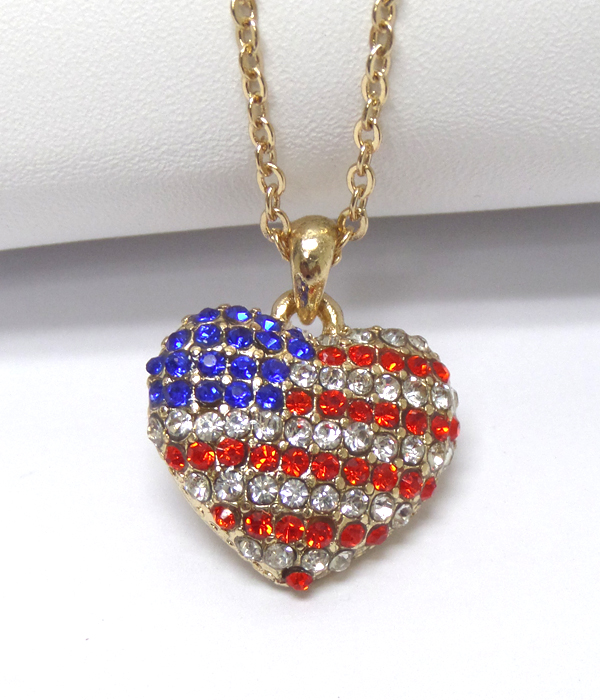 AMERICAN FLAG THEME HEART SHAPED NECKLACE  