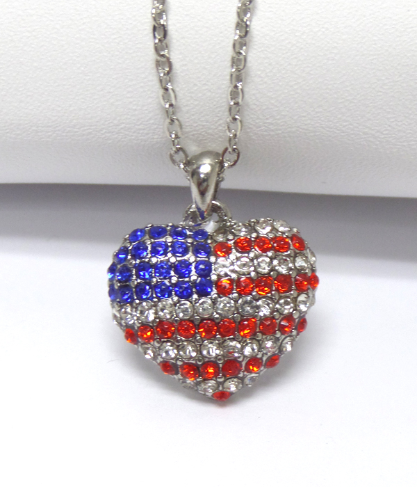 AMERICAN FLAG THEME HEART SHAPED NECKLACE