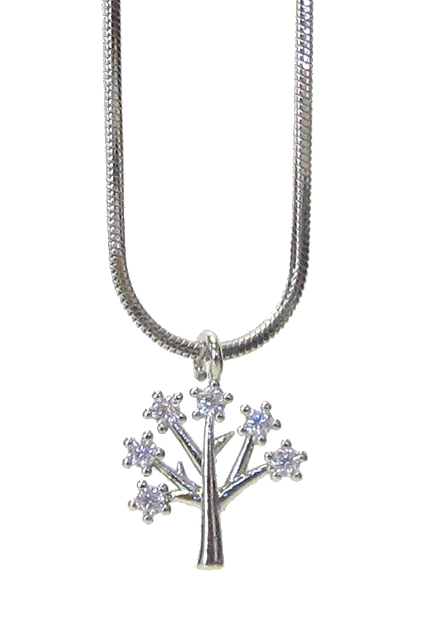 MADE IN KOREA WHITEGOLD PLATING CRYSTAL TREE OF LIFE PENDANT NECKLACE