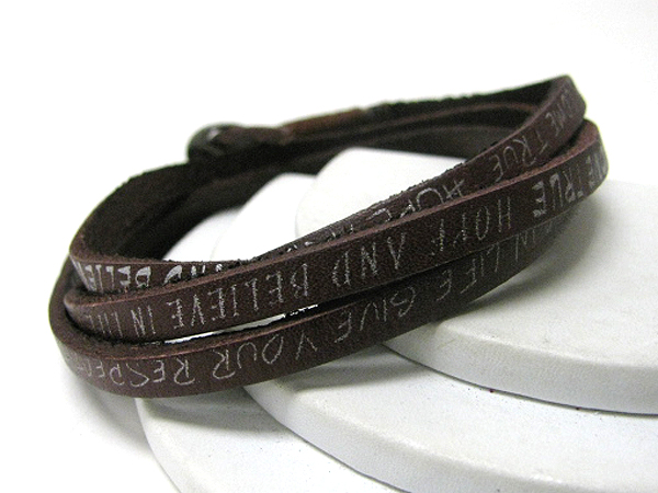 SYNTHTIC LEATHER COILED MESSAGE FRIENDSHIP BRACELET - HOPE AND BELIEVE IN LIFE - FREE WRAP STYLE