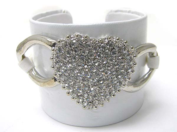 CRYSTAL HEART FAUX LEATHER WRAP METAL CUFF BANGLE?