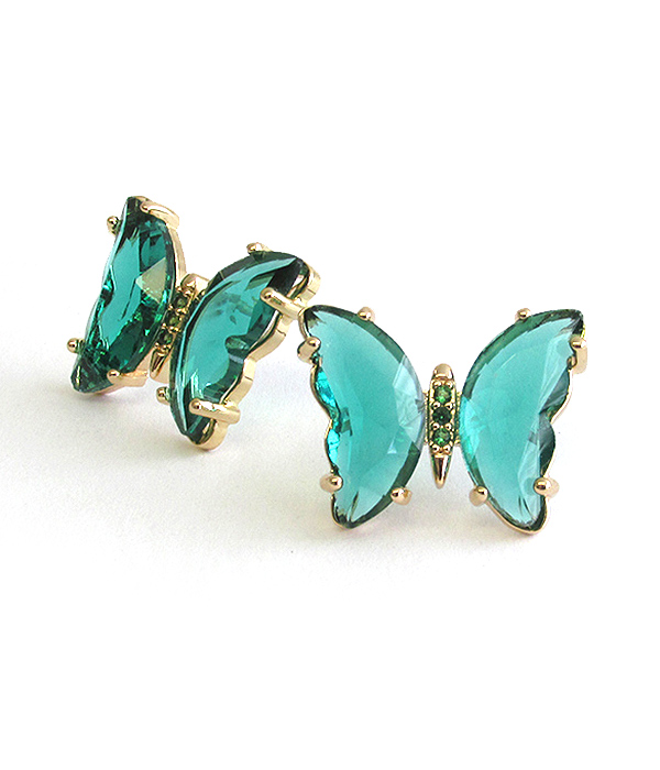 FACET GLASS AND CRYSTAL MIX BRASS BUTTERFLY STUD EARRING