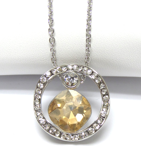 ROUND DISK WITH CRYSTAL CENTER NECKLACE 