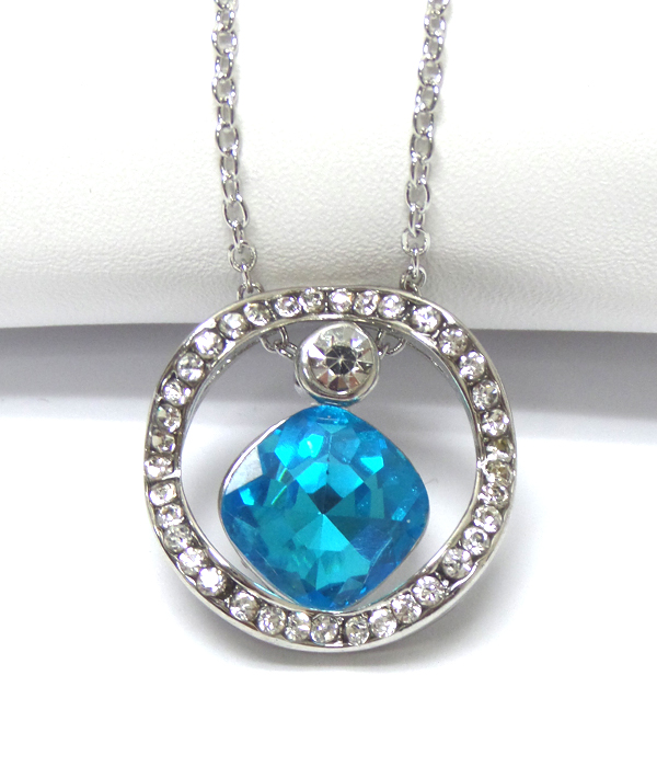 ROUND DISK WITH CRYSTAL CENTER NECKLACE