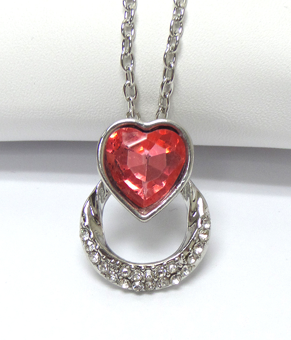 CRYSTAL HEART METAL CHAIN NECKLACE 