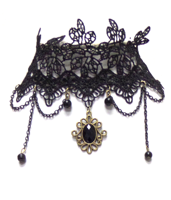FLOWER STEAMPUNK LACE WITH CHAIN DROP CHOKER