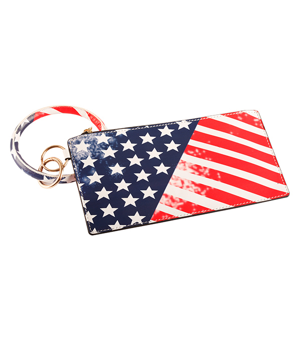 KEYRING BANGLE BRACELET WITH ONE COMPARTMENT OF COIN PURSE - PATRIOTIC THEME - AMERICAN FLAG