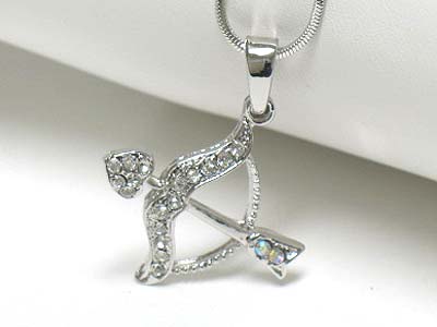 MADE IN KOREA WHITEGOLD PLATING CRYSTAL CUPID ARROW PENDANT NECKLACE