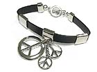 BURNISH METAL PEACE CHARM AND GENUINE LEATHER BRACELET