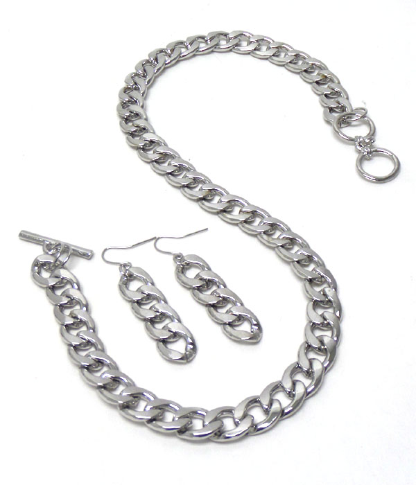 THICK CHAIN TOGGLE NECKLACE EARRING SET