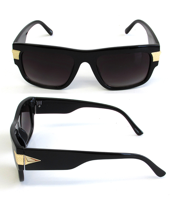 METAL ACCENT RECTANGLE GLAM FRAME UV PROTECTION SUNGLASSES