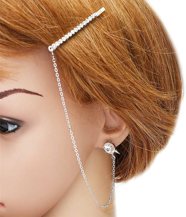 CRYSTAL HAIR PIN AND CHAIN LINK EARRING SET