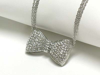 CRYSTAL RIBBON PENDANT MULTI CHAIN NECKLACE