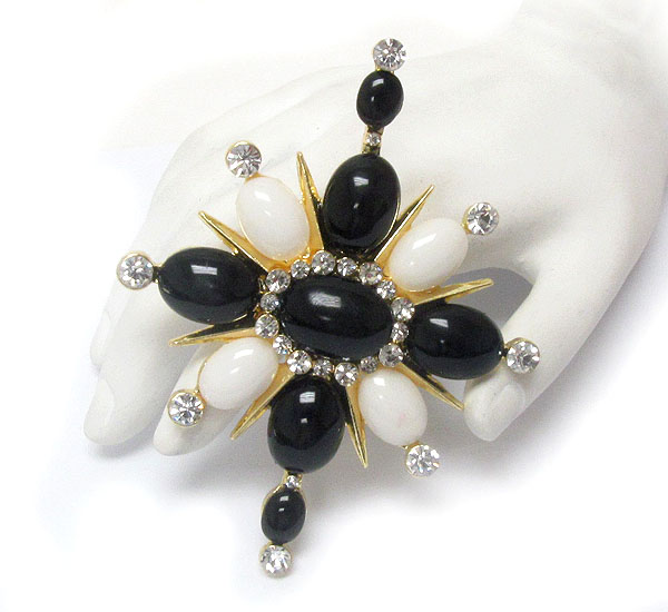 MULTI PUFFY OVAL AND CRYSTAL DECO BROOCH