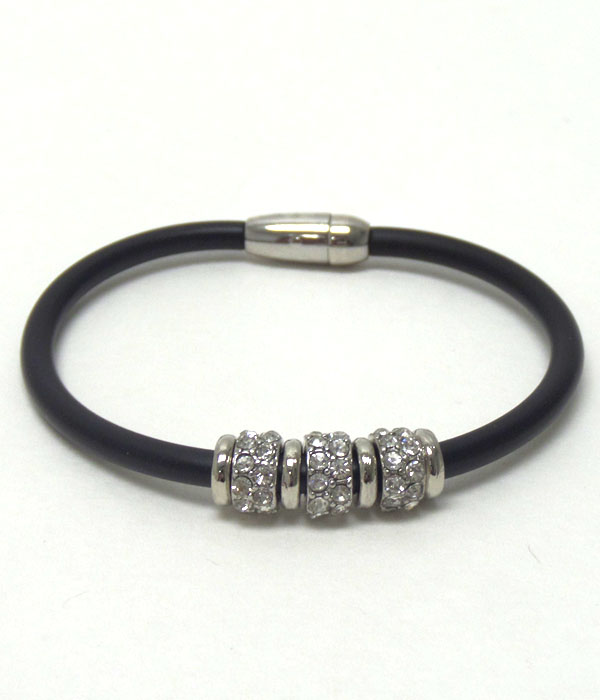 CRYSTAL AND METAL RINGS MAGNETIC CLASP CORD BRACELET