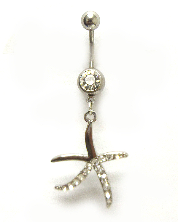 SURGICAL STEEL STEEL STAR WITH CRYSTALS BELLY RING  NAVEL RING