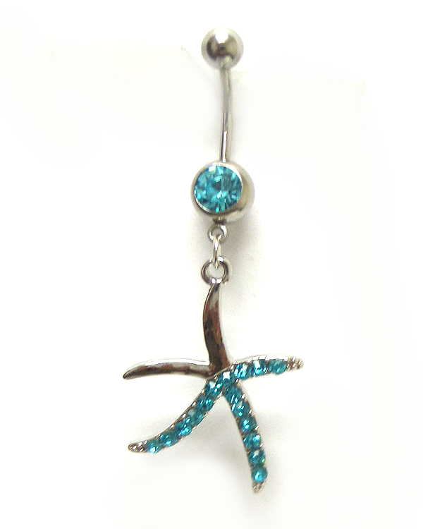 SURGICAL STEEL STEEL STAR WITH CRYSTALS BELLY RING  NAVEL RING