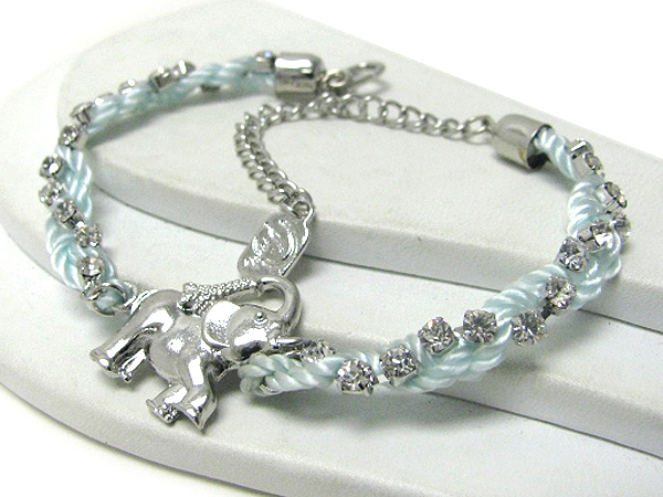ELEPHANT AND CRYSTAL TWISTED ROPE CHAIN BRACELET