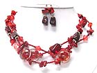MULTI STRAND MURANO GLASS AND MIXED BEADS AND STONE NECKLACE EARRING SET