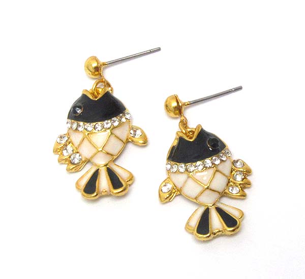 CRYSTAL AND EPOXY DECO FISH DROP EARRING