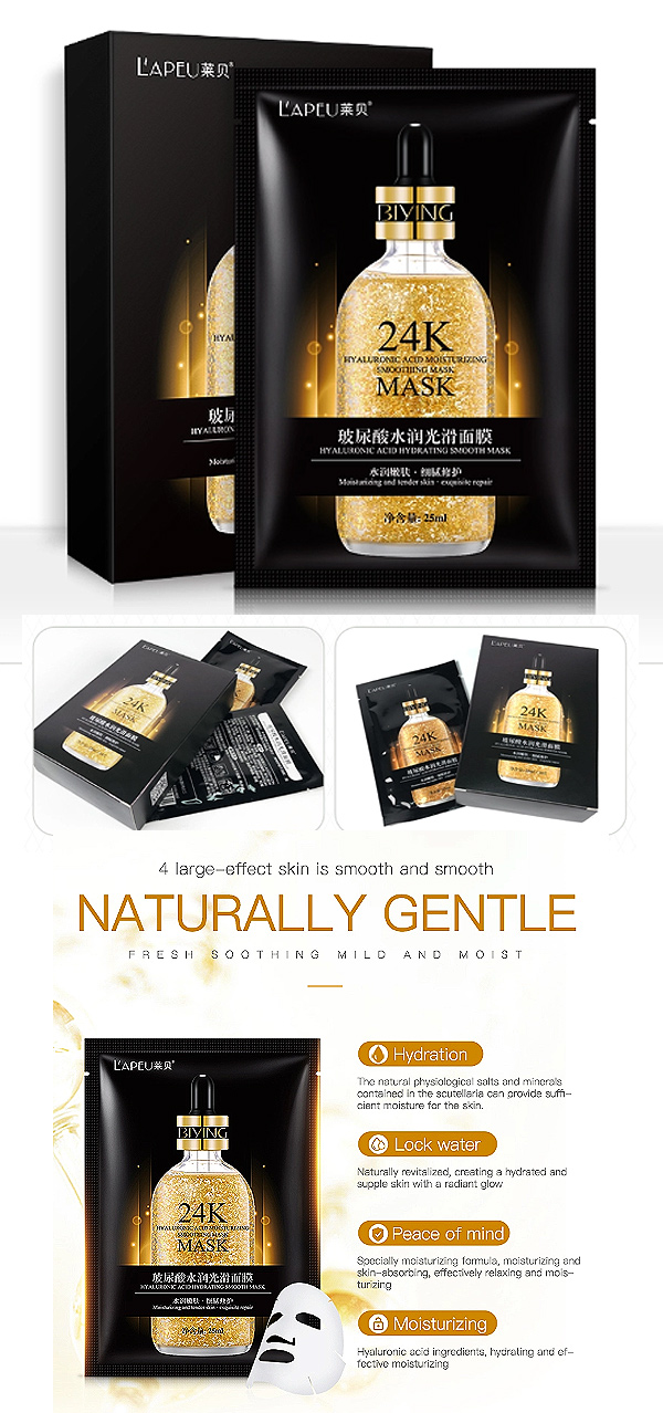 10 PACK OF LONG LAST MOISTURIZING & HYDRATING FACE MASK SHEET WITH 24K GOLD