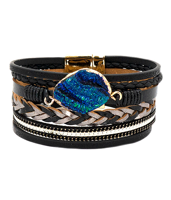DRUZY AND MULTI LAYER LEATHERETTE MAGNETIC BRACELET