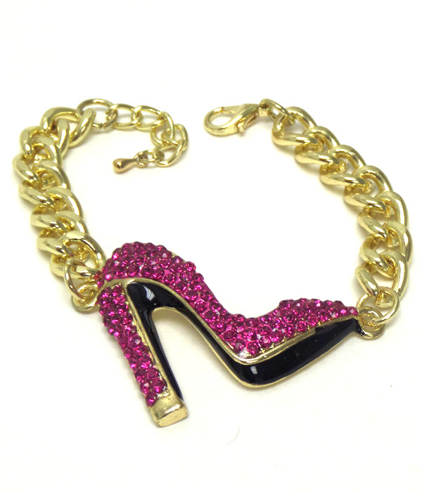 CRYSTAL HEEL AND THICK CHAIN BRACELET