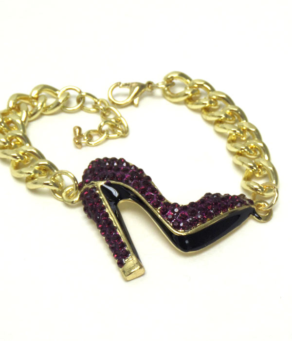 CRYSTAL HEEL AND THICK CHAIN BRACELET