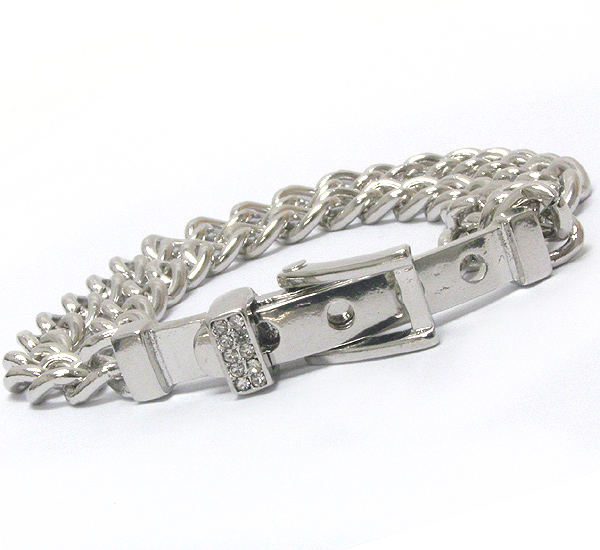 CRYSTAL DECO BUCKLE AND DOUBLE CHAIN BRACELET