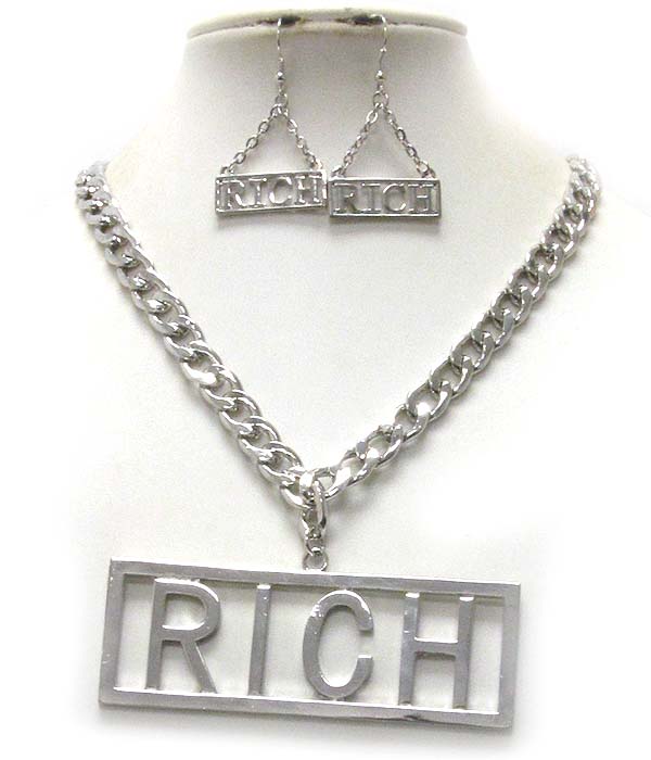LARGE RICH  PENDANT AND THICK CHAIN NECKLACE EARRING SET