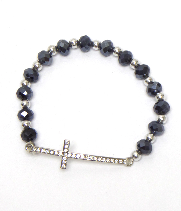 CRYSTAL CROSS WITH LINKED BEADS BRACELET
