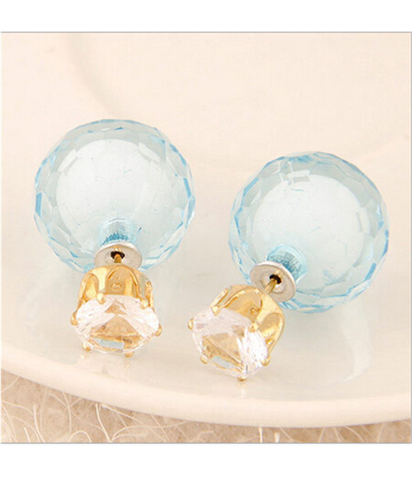 CRYSTAL AND FACET BALL DOUBLE SIDED FRONT AND BACK EARRING