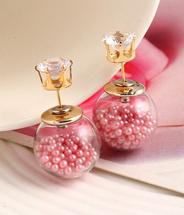 CRYSTAL AND MULTI FLOATING BEADS IN BOTTLE DOUBLE SIDED FRONT AND BACK EARRING