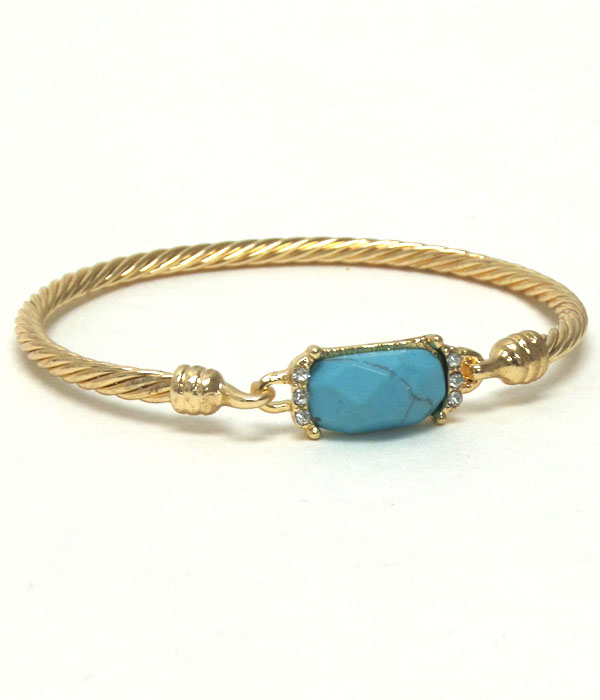 CRYSTAL AND FACET TURQUOISE AND METAL ROPE BANGLE BRACELET