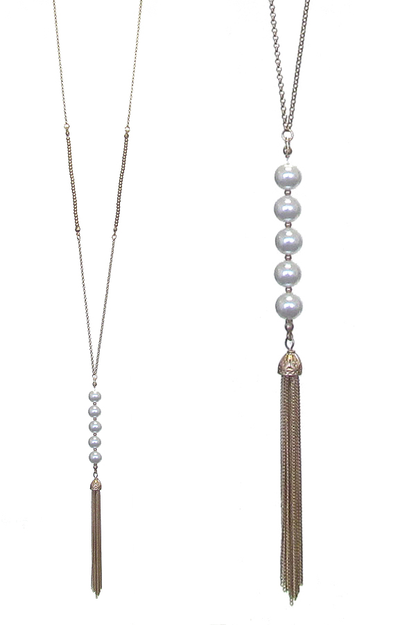 NATURAL STONE AND FINE CHAIN TASSEL LONG NECKLACE