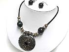 ANTIQUE STYLE METAL ROUND PENDANT NECKLAE AND EARRING SET